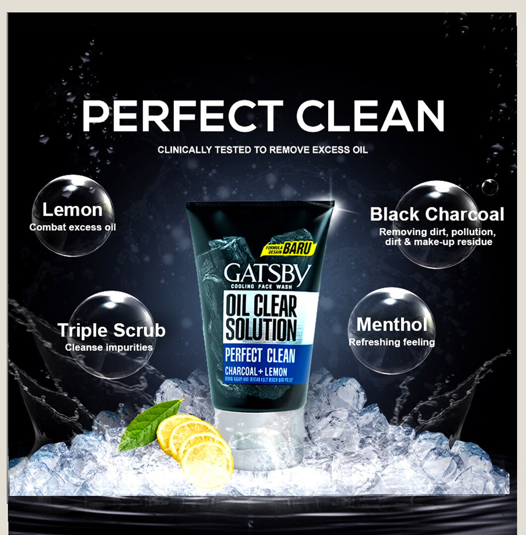 GATSBY Cooling Face Wash Oil Clear Solution Perfect Clean Formula with Deep Cleansing Menthol Freshness for Oil Control Clear Skin Pore Purifying Refreshing Daily Men Skincare Essential 100g - View 2 of 3