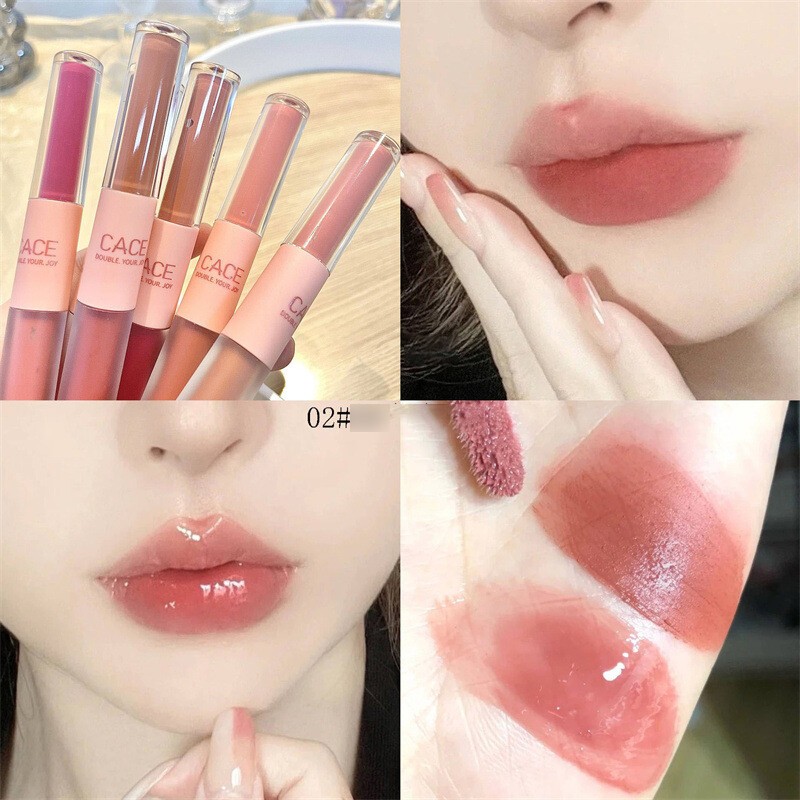 【HOMP】2in1 Double Head Lip Gloss Matte Velvet Sexy Red Tint Liquid Lipstick Waterproof Lipgloss Lasting Lip Glaze Korean Makeup Cosmetics- 3#(FROM MALAYSIA) - View 3 of 4