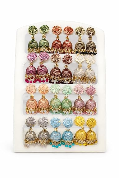 Premium Multicolor Traditional Floral Jhumka Earrings Set | Trendy Oxidised & Enamel Coated Jhumki Combo for Women & Girls | Wedding, Jewellery Collection (Pack of 12 Pairs) - Related product