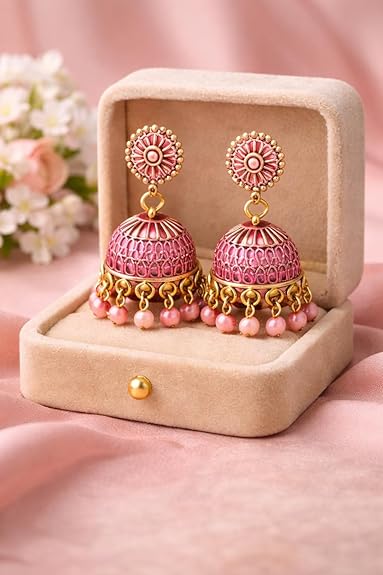 Premium Multicolor Traditional Floral Jhumka Earrings Set | Trendy Oxidised & Enamel Coated Jhumki Combo for Women & Girls | Wedding, Jewellery Collection (Pack of 12 Pairs) - View 2 of 3