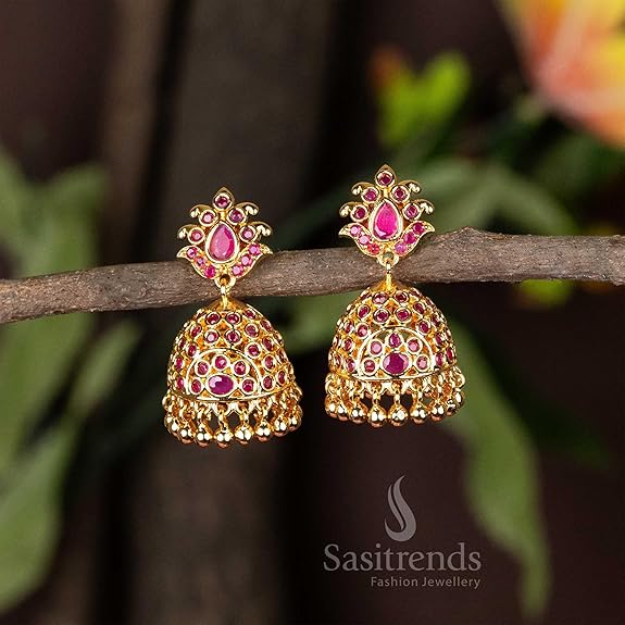 Sasitrends 1 Gram Micro Gold Plated Traditional Jhumki/Jhumka Earrings for Women & Girls - View 2 of 3
