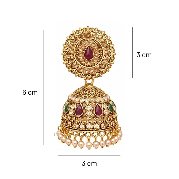 Gold Plated Kundan Pearl Jhumka Earrings for Women,Traditional Indian Bridal Ethnic Earrings for Wedding, Festive & Party, Pack of 1 - View 3 of 4