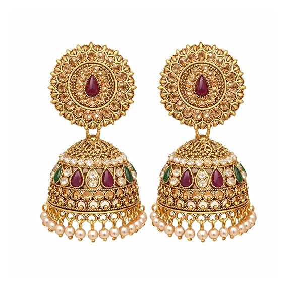Gold Plated Kundan Pearl Jhumka Earrings for Women,Traditional Indian Bridal Ethnic Earrings for Wedding, Festive & Party, Pack of 1 - View 4 of 4