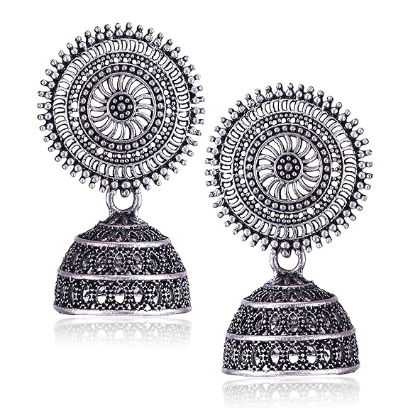 MEENAZ earrings for women fashion jhumka oxidised Silver Earrings for women Combo chandbali pearl chandbali stylish jhumkas traditional Earrings For girls South indian traditional Ear Rings -M124 - View 3 of 5