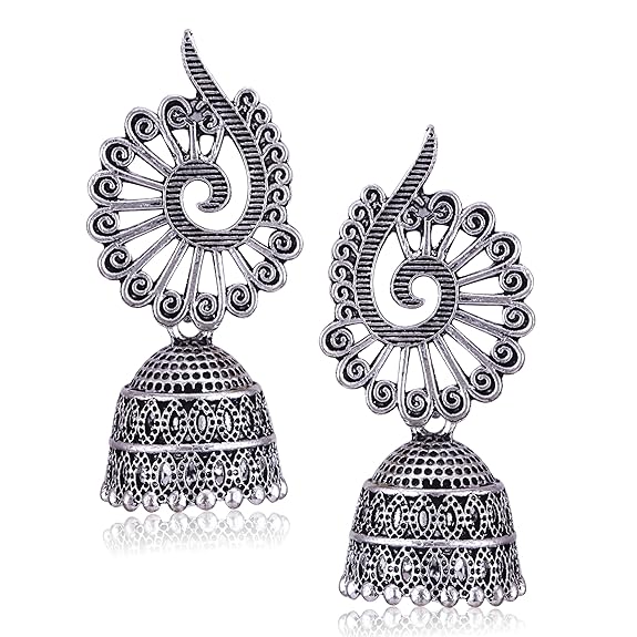 MEENAZ earrings for women fashion jhumka oxidised Silver Earrings for women Combo chandbali pearl chandbali stylish jhumkas traditional Earrings For girls South indian traditional Ear Rings -M124 - View 4 of 5
