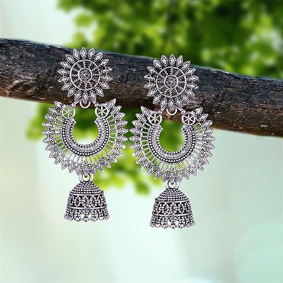 MEENAZ earrings for women fashion jhumka oxidised Silver Earrings for women Combo chandbali pearl chandbali stylish jhumkas traditional Earrings For girls South indian traditional Ear Rings -M124 - View 5 of 5