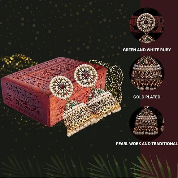 Traditional and Antique Pearl Jhumki Earring for women and Ethinic style jhumka for girls - View 2 of 5