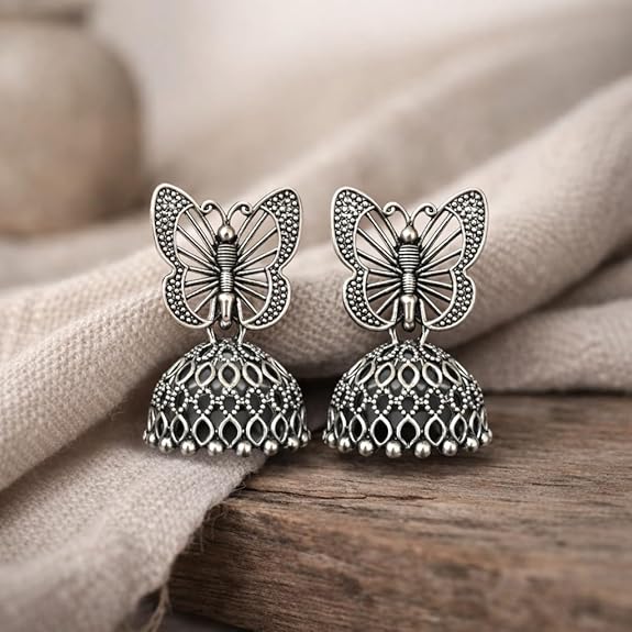 16 Pair Oxidised Silver Earring Jhuma Box Combo Set – Traditional Jhumka Earrings, Chandbali & Stud Collection for Women, Silver Trendy 16 Pair Earrings Jhumka Earrings Wirh Black Velvet Box - View 2 of 6