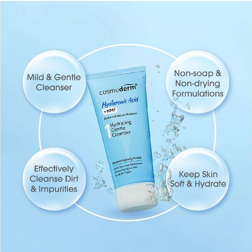 COSMODERM Hyaluronic Acid Hydrating Gentle Cleanser 50ml Moisturizing Deep Cleansing Face Wash with Hyaluronic Acid for Soft Smooth Hydrated Skin Barrier Care Gentle Daily Skincare Radiant Healthy Glow - View 3 of 3