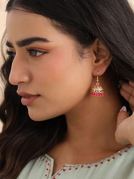 Gulnaar Collection | Jhumka For Women Ethnic Meenakari Traditional Enamel Pearl Jhumki Earrings Set For Women And Girls | Multi-Colour | Anniversary Birthday Gifts - View 4 of 6