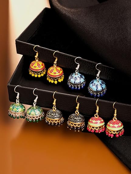 Gulnaar Collection | Jhumka For Women Ethnic Meenakari Traditional Enamel Pearl Jhumki Earrings Set For Women And Girls | Multi-Colour | Anniversary Birthday Gifts - View 6 of 6