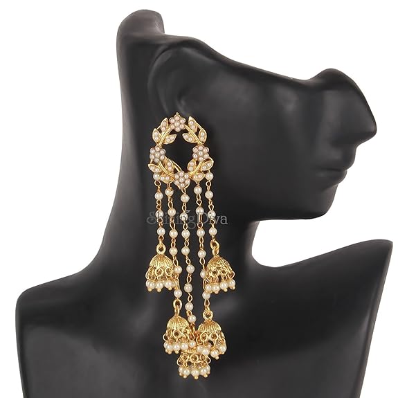 Shining Diva Fashion Gold Plated Stylish Pearl Jhumka Jhumki Traditional Earrings for Women and Girls (Golden) (8630er) - View 2 of 4