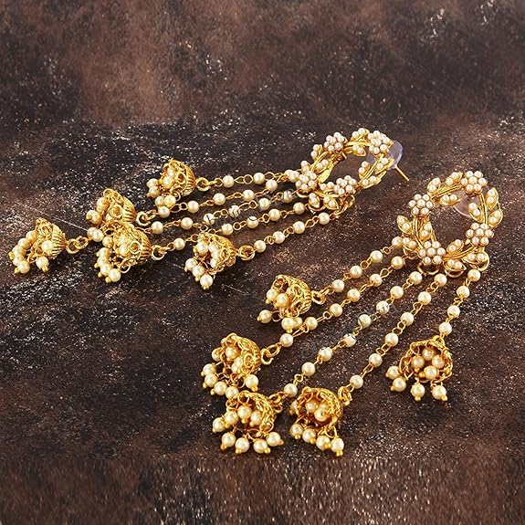 Shining Diva Fashion Gold Plated Stylish Pearl Jhumka Jhumki Traditional Earrings for Women and Girls (Golden) (8630er) - View 3 of 4