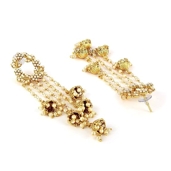 Shining Diva Fashion Gold Plated Stylish Pearl Jhumka Jhumki Traditional Earrings for Women and Girls (Golden) (8630er) - View 4 of 4