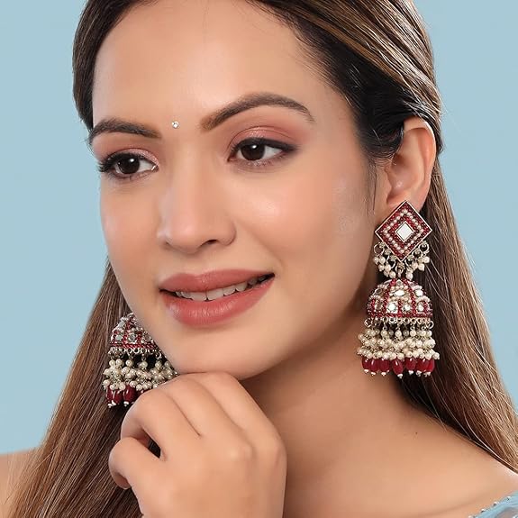 Yellow Chimes Jhuma Earrings for Women and Girls Meenakari Jhumka Earrings | Traditional Gold Plated Meenakari Jhumka Jhumki Earrings | Birthday Gift for Girls & Women Anniversary Gift for Wife - View 2 of 3