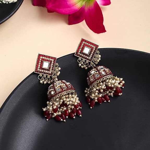 Yellow Chimes Jhuma Earrings for Women and Girls Meenakari Jhumka Earrings | Traditional Gold Plated Meenakari Jhumka Jhumki Earrings | Birthday Gift for Girls & Women Anniversary Gift for Wife - View 3 of 3