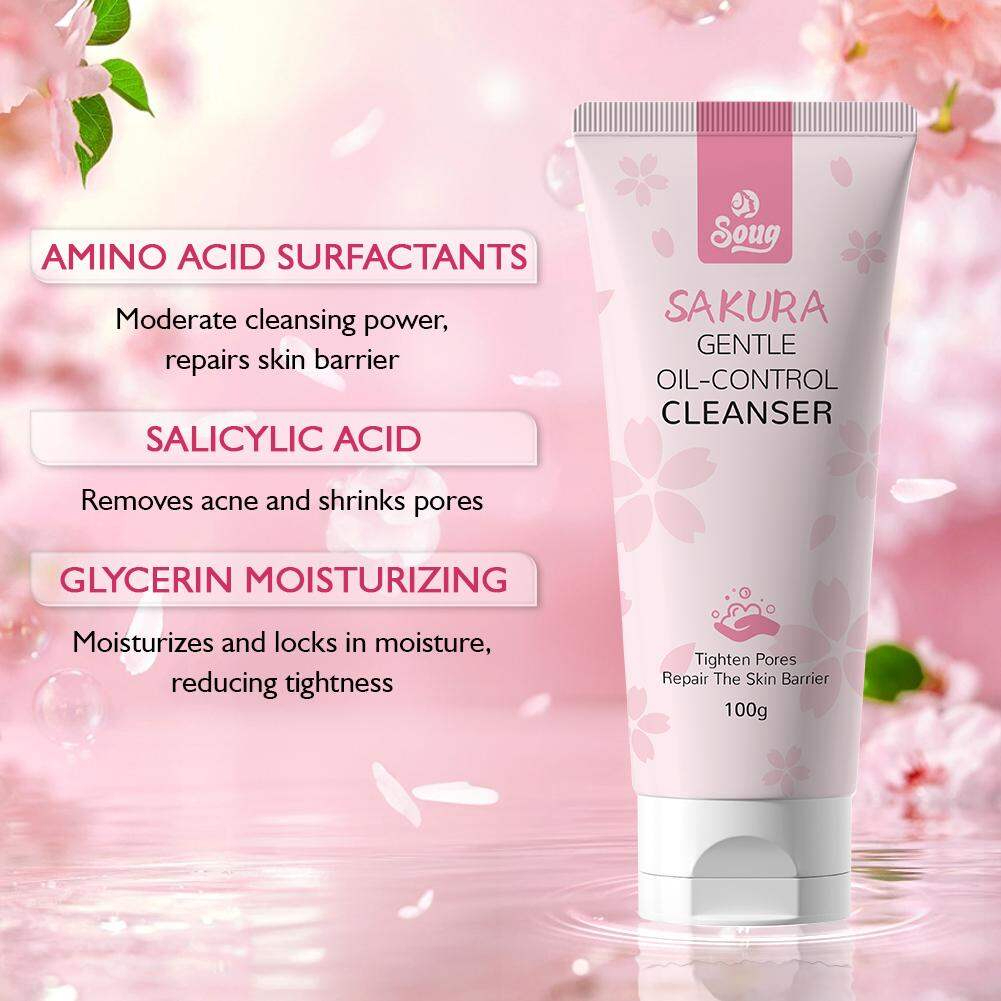 Soug Sakura Amino Acids Facial Cleanser Mild Moisturizing Skin Cleanser Oil Control Face Foam Gentle Deep Cleansing Sakura Extract Hydrating Smooth Bright Fresh Healthy Skin Daily Skincare Face Wash - View 2 of 3