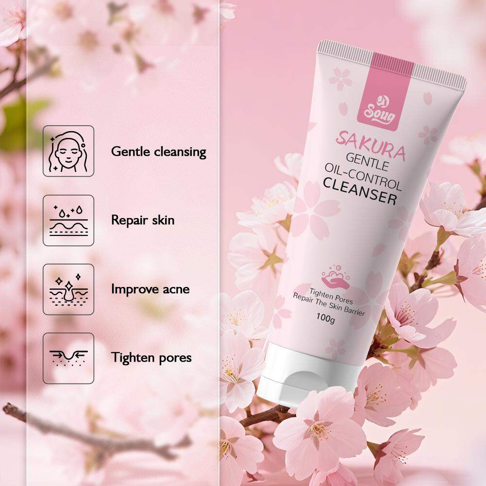 Soug Sakura Amino Acids Facial Cleanser Mild Moisturizing Skin Cleanser Oil Control Face Foam Gentle Deep Cleansing Sakura Extract Hydrating Smooth Bright Fresh Healthy Skin Daily Skincare Face Wash - View 3 of 3