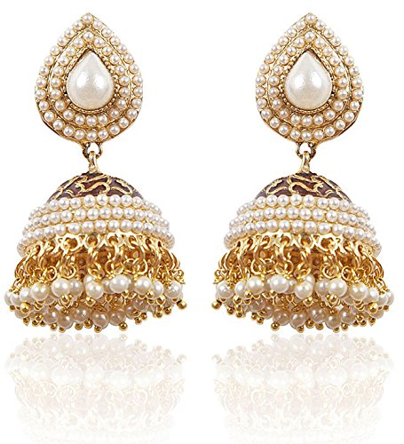 Shining Diva Fashion Women & Girl White Gold Plated Pearl Traditional Jhumki Earrings (6822) - View 2 of 2
