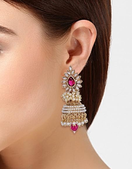 Shining Diva Pearl Stylish Fancy Traditional Jhumki for Women - View 2 of 3