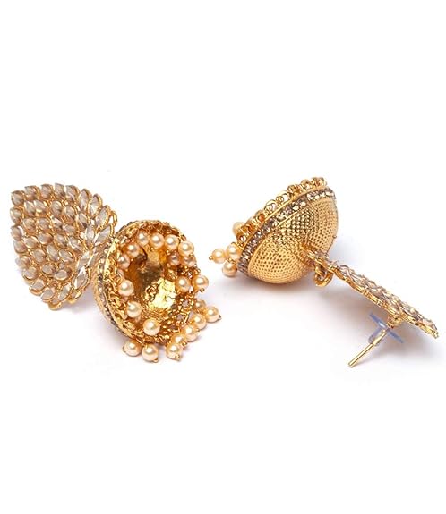 Shining Diva Traditional Design Stylish Pearl Jhumka Jhumki Earrings for Women, gold-design2, 11028er, style01 - View 2 of 3