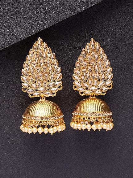 Shining Diva Traditional Design Stylish Pearl Jhumka Jhumki Earrings for Women, gold-design2, 11028er, style01 - View 3 of 3