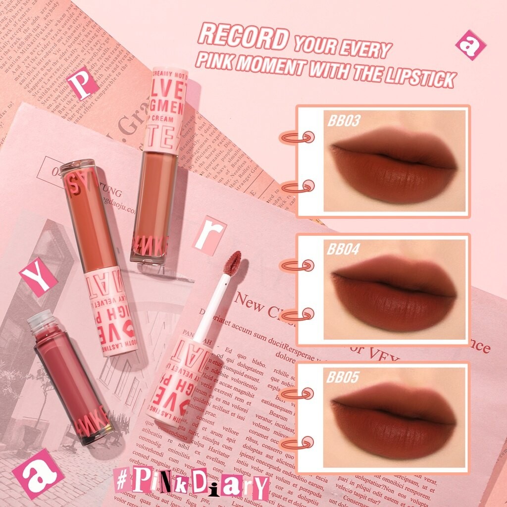 Pink's Pinkflash #PinkDiary Silky Velvet Matte Lipstick Lip Cream Smooth High Pigment Long Lasting Beauty Lip Makeup Soft Lipstik Matte Not Dry 17 Colors- NU04(FROM MALAYSIA) - View 2 of 4