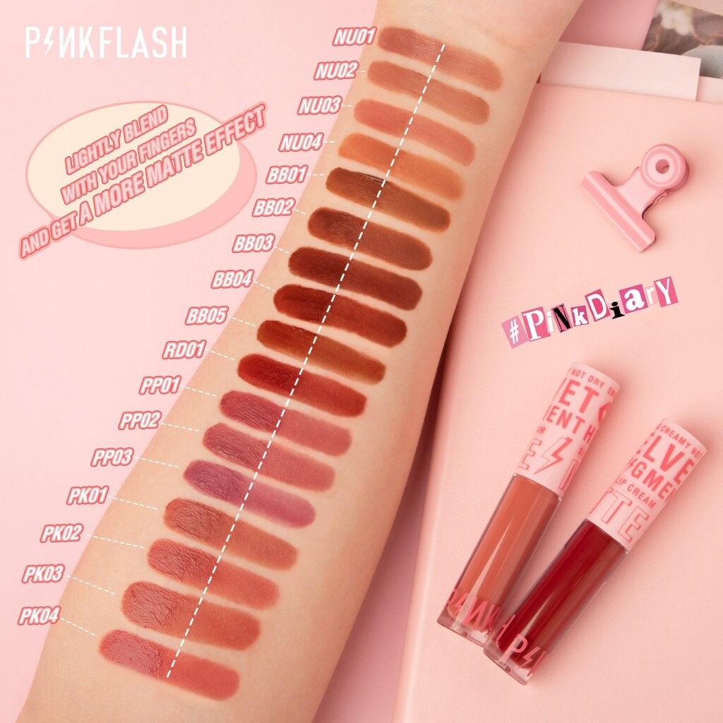 Pink's Pinkflash #PinkDiary Silky Velvet Matte Lipstick Lip Cream Smooth High Pigment Long Lasting Beauty Lip Makeup Soft Lipstik Matte Not Dry 17 Colors- PK04(FROM MALAYSIA) - View 2 of 4