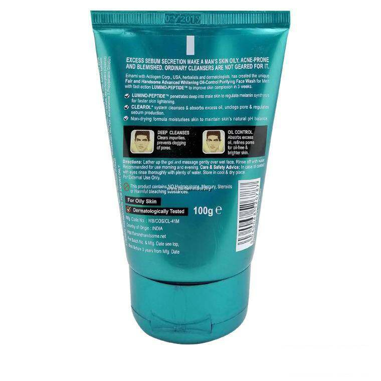 Emami Fair & Handsome Oil Control Purifying Face Wash 50g Deep Cleansing Men’s Facial Cleanser Removes Excess Oil Dirt Refreshing Brightening Skincare for Clear Fresh Skin Daily Use - View 3 of 3