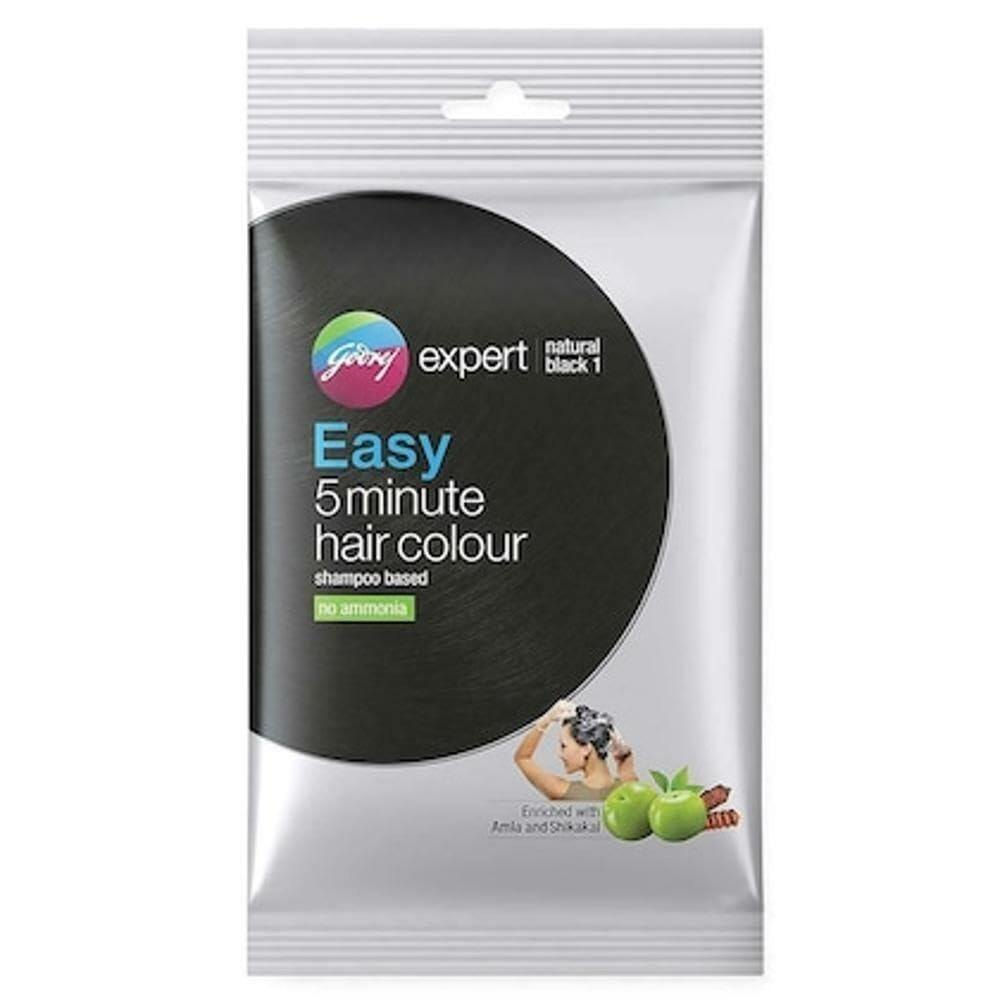 Godrej Expert Easy Hair Colour Shampoo Natural Black Quick 5 Minute Hair Coloring Shampoo Easy Application Long Lasting Grey Coverage Smooth Shiny Hair Ammonia Free Formula Convenient Use - View 2 of 3
