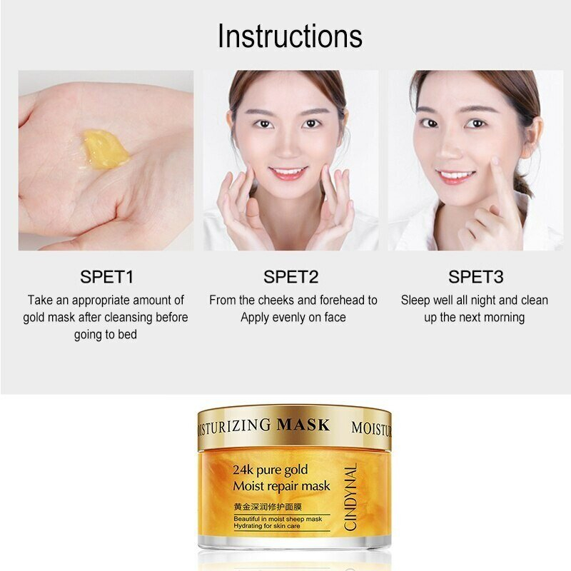 24K Gold Sleeping Mask Cream Gel Face Mask Plant Essence Hydrating Overnight Facial Mask Brightening Firming Skin Care Gel Mask 120g Moisturizing Anti Aging Glow Repair Mask - View 3 of 3