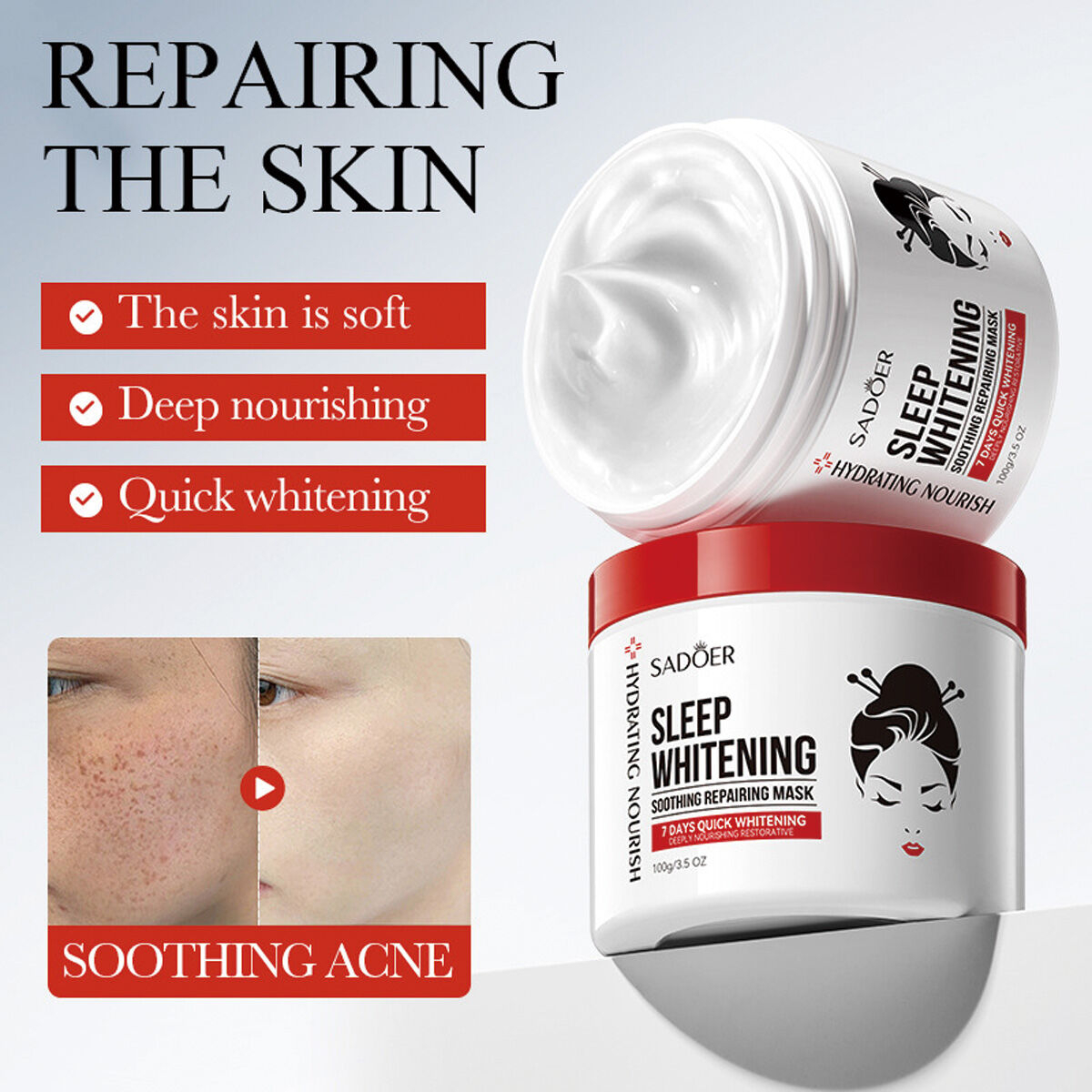 Kojic Acid Sleeping Whitening Facial Mask Moisturizing Night Cream Skin Care Brightening Firming Smooth Delicate Skin Repair Overnight Hydrating Anti Dullness Glow Enhancing Face Mask Cream - View 2 of 3