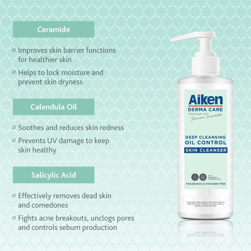 AIKEN Derma Care Deep Cleansing Oil Control Cleanser 150g Purifying Facial Wash Sebum Control Acne Care Refreshing Foaming Cleanser Minimizes Pores Non Drying Formula for Oily Combination Skin Daily Use - View 3 of 3