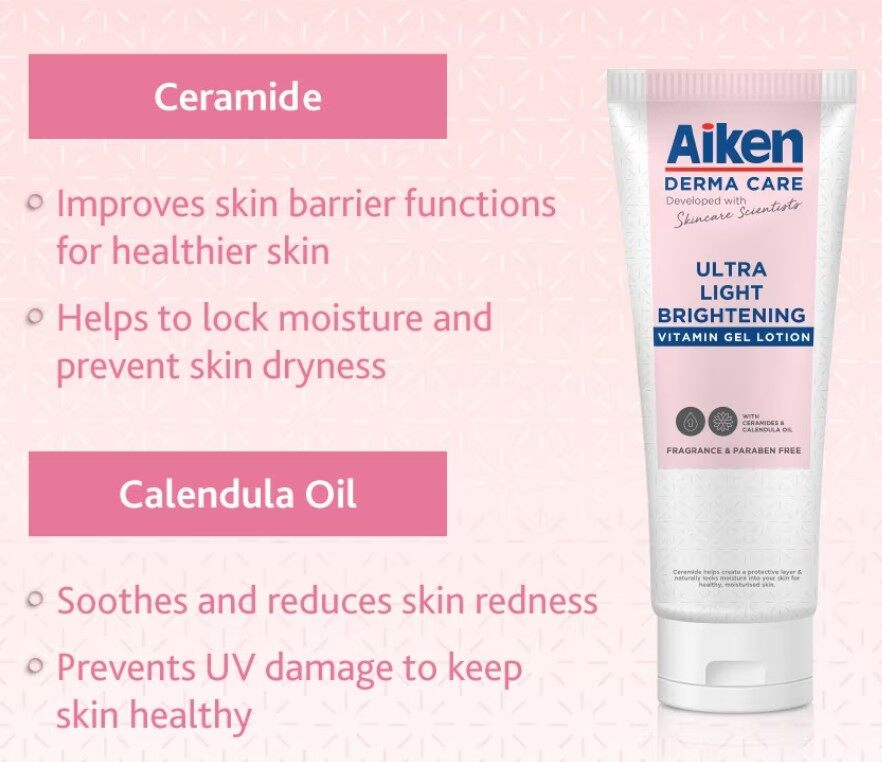 Aiken Derma Care Ultra Light Brightening Vitamin Gel Lotion 100g Hydrating Moisturizer Lightweight Oil Free Brightening Skin Tone Even Gel Cream Refreshing Fast Absorbing for Oily Combination Skin Daily Use - View 2 of 3