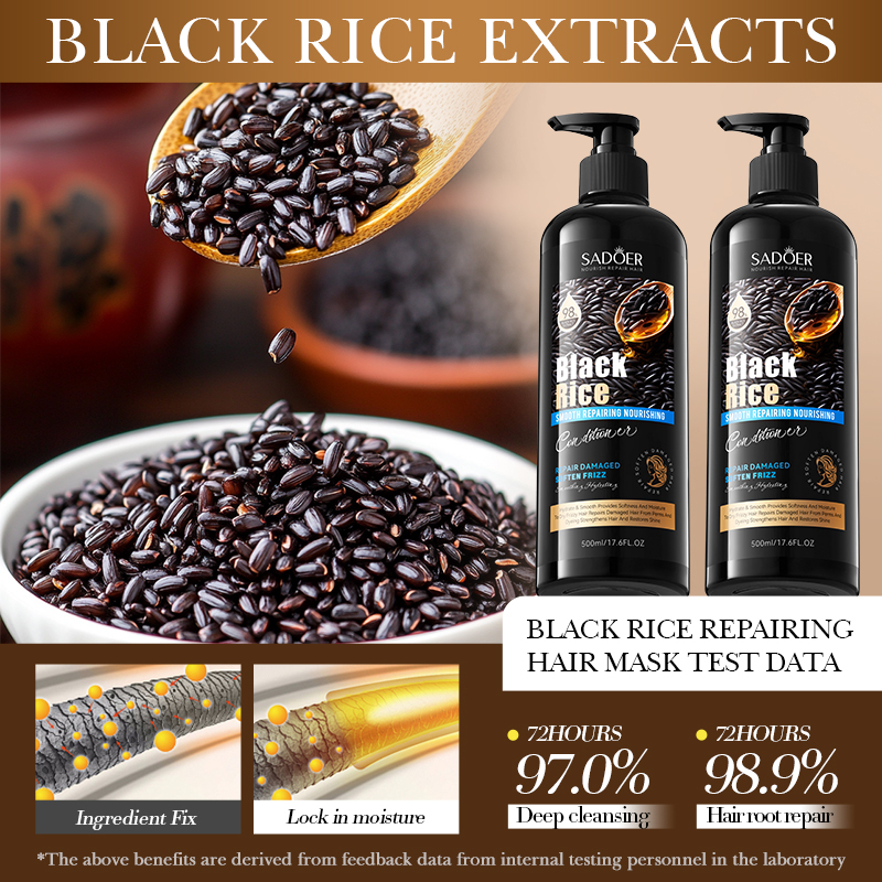ROREC SADOER Black Rice Anti Hair Loss Anti Dandruff Conditioner 500ml Repair Damaged Hair Oil Control Smoothing Hydrating Nourishing Hair Care Conditioner Strengthening Soft Shiny Healthy Scalp Daily Use - View 3 of 3