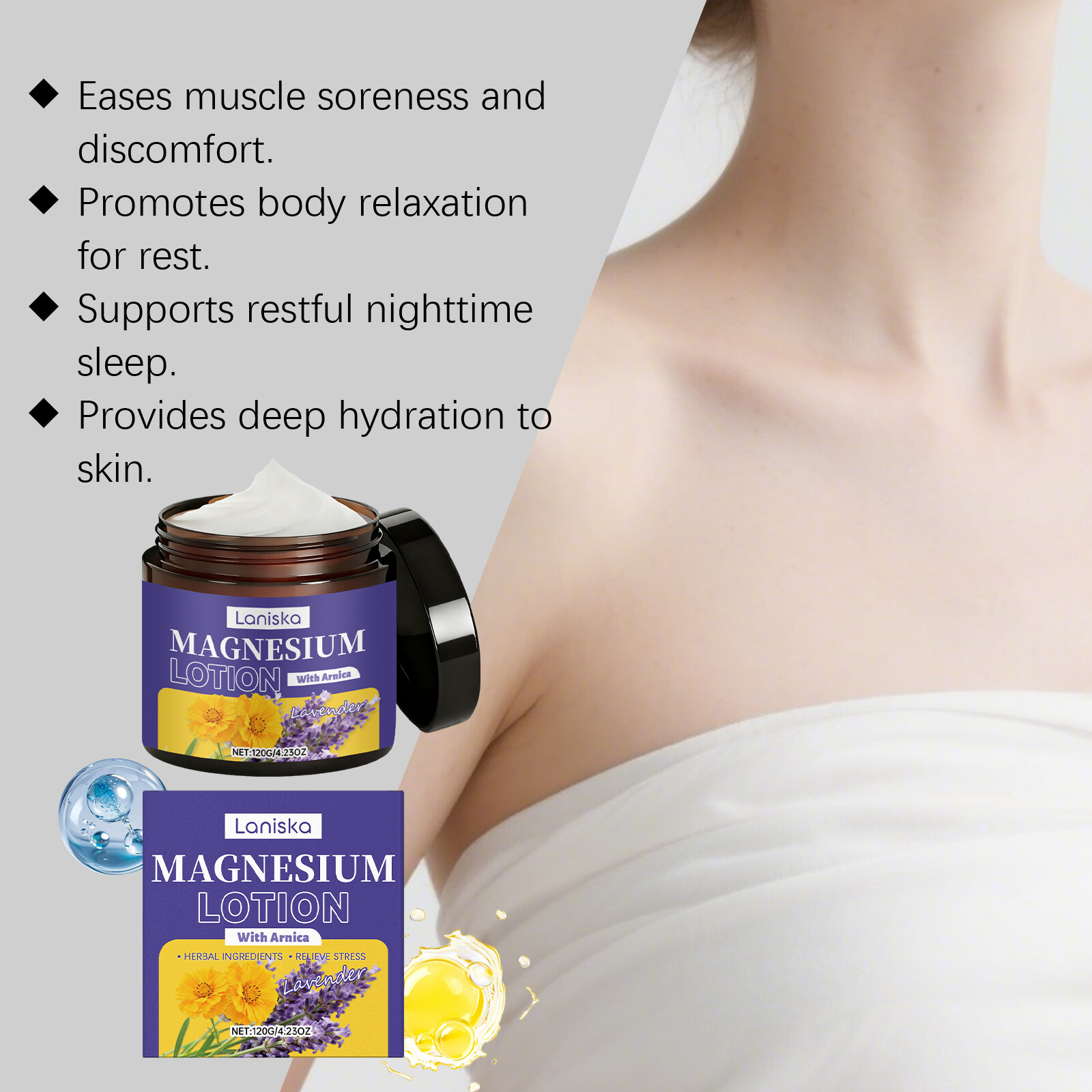 Laniska Magnesium Sleep Cream 120g Soothing Night Cream Muscle Relaxation Calming Restless Sleep Bedtime Relief Improves Sleep Quality Relaxing Skin Care Moisturizing Smoothing Comfort Cream for Night Use - View 3 of 3