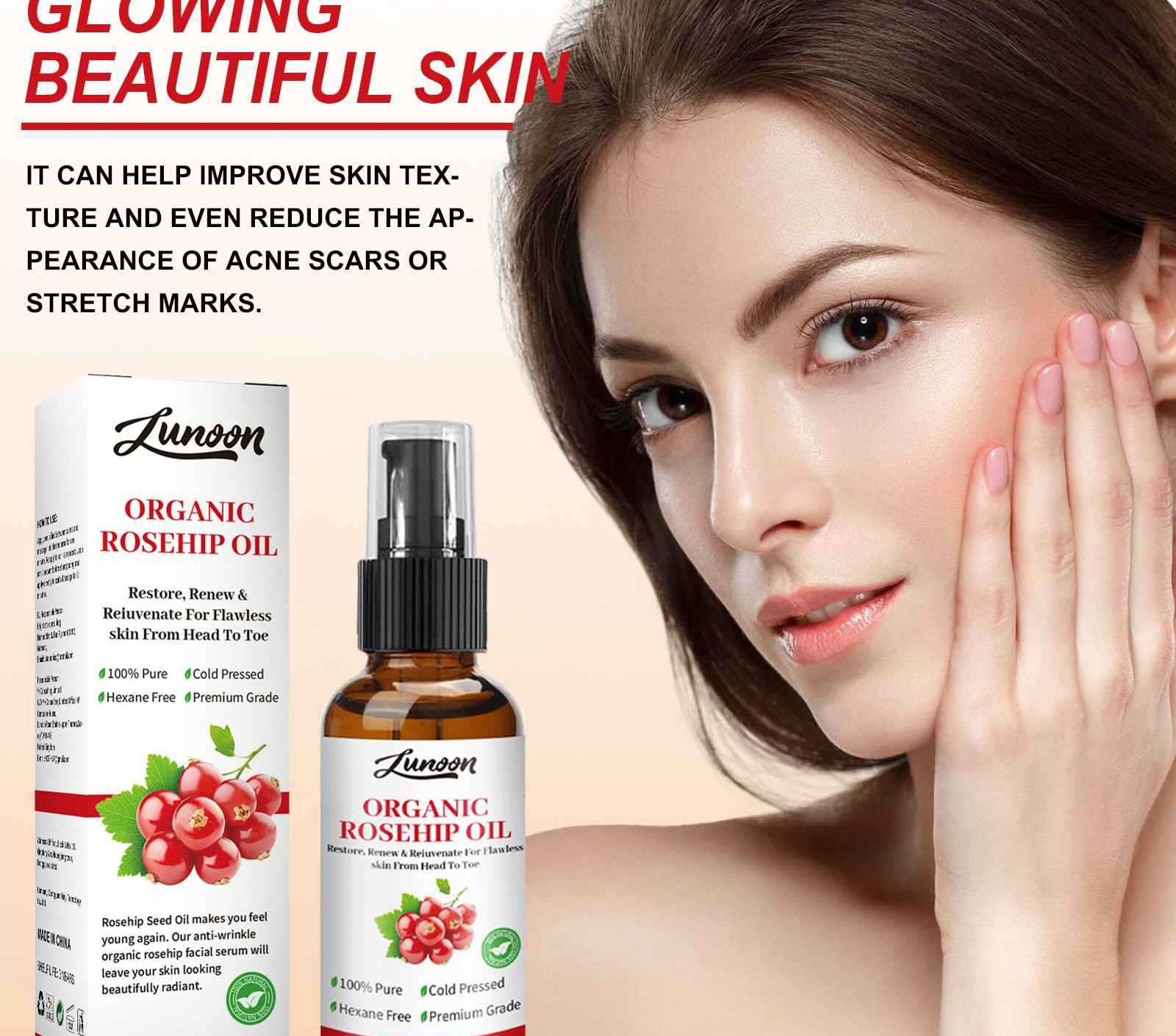 Organic Rosehip Seed Oil Essential Oil Deep Moisturizing Skin Repair Rejuvenating Facial Essence Natural Antioxidant Hydrating Brightening Anti Aging Face Oil Smooth Radiant Glow Daily Skincare for All Skin Types - View 2 of 3