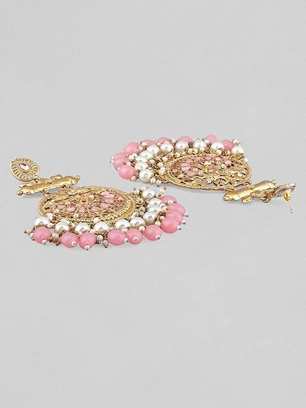 Rubans Traditional 22K Gold Plated Handcrafted Crescent Chandbali Earrings with Beads for Women and Girls Intricate Circular Design- for Weddings and Festive Occasions - View 3 of 5