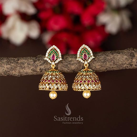 Sasitrends One Gram Micro Gold Plated Traditional Jhumki Earrings For Women And Girls - View 2 of 3