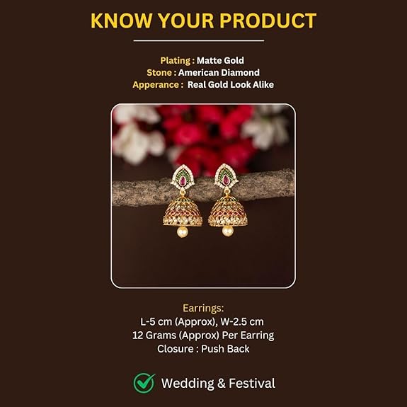 Sasitrends One Gram Micro Gold Plated Traditional Jhumki Earrings For Women And Girls - View 3 of 3