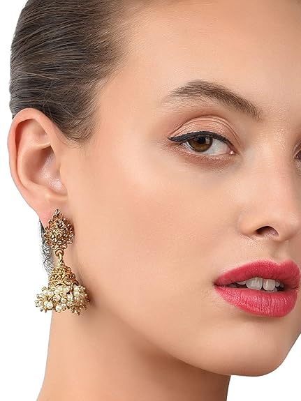 Zaveri Pearls Antique Gold Tone Traditional Jhumki Earring For Women-ZPFK7450 - View 2 of 4