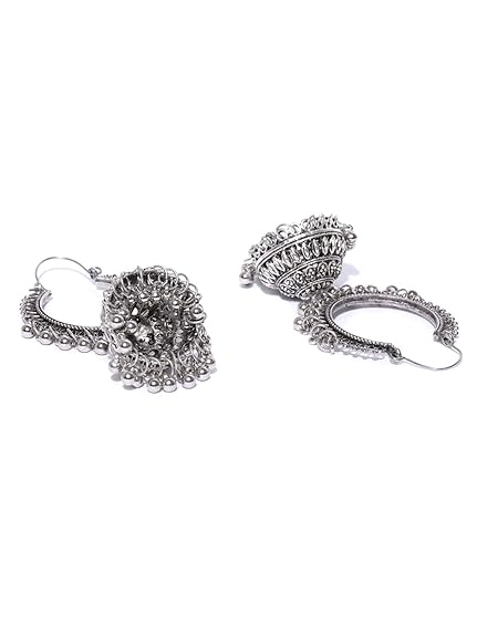 YouBella Jewellery Earrings for Women Afghani Oxidised Silver Jhumka earrings for Girls and Women - View 3 of 4