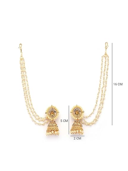 Sukkhi Fashion-Forward Ethnic 18k Gold Plated with Kundan & Pearls Studded Long Earchain with Jhumka/Jhumki Earring Jewellery For Women & Girls|E107335 - View 2 of 6