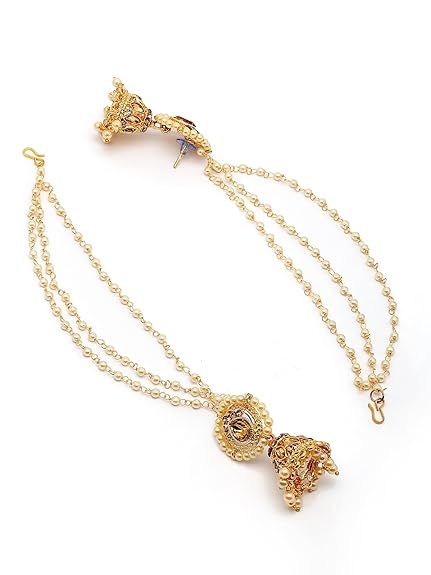 Sukkhi Fashion-Forward Ethnic 18k Gold Plated with Kundan & Pearls Studded Long Earchain with Jhumka/Jhumki Earring Jewellery For Women & Girls|E107335 - View 3 of 6