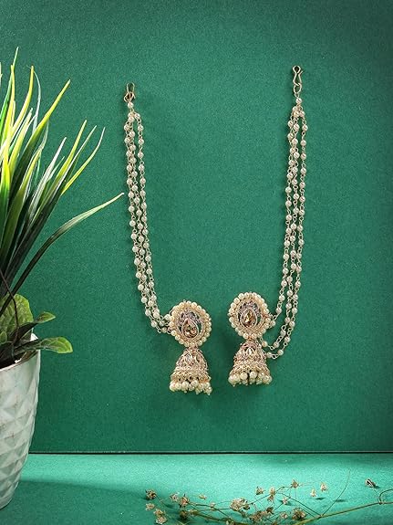 Sukkhi Fashion-Forward Ethnic 18k Gold Plated with Kundan & Pearls Studded Long Earchain with Jhumka/Jhumki Earring Jewellery For Women & Girls|E107335 - View 5 of 6