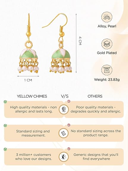 Yellow Chimes Meenakari Jhumka Earrings for Women | Traditional Small Jhumki Earrings Set for Girls | Combo of 6 Pairs Jhumkas Ethnic Gold Plated Women Earrings | Birthday Gift For Girls - View 4 of 7
