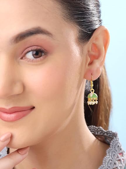 Yellow Chimes Meenakari Jhumka Earrings for Women | Traditional Small Jhumki Earrings Set for Girls | Combo of 6 Pairs Jhumkas Ethnic Gold Plated Women Earrings | Birthday Gift For Girls - View 5 of 7