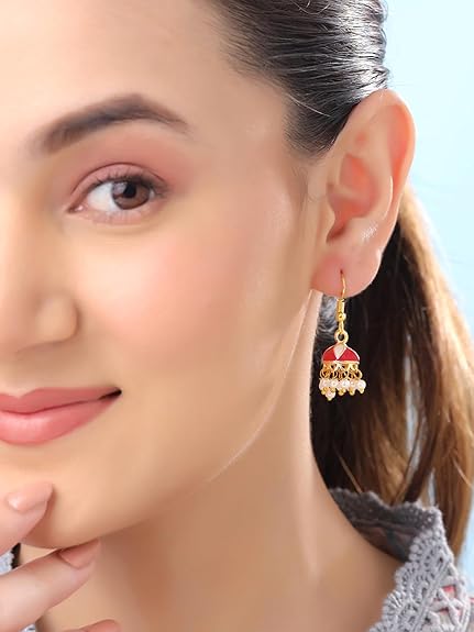Yellow Chimes Meenakari Jhumka Earrings for Women | Traditional Small Jhumki Earrings Set for Girls | Combo of 6 Pairs Jhumkas Ethnic Gold Plated Women Earrings | Birthday Gift For Girls - View 6 of 7
