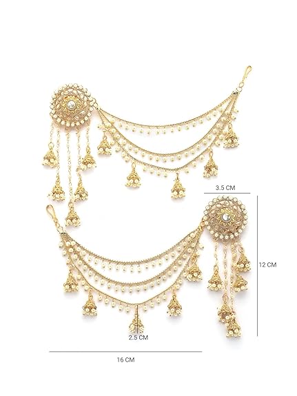 Sukkhi Creative Traditional Indian Fashion Gold Plated Multi Layer Pearls Ear Chain with Jhumka/Jhumki Earring Jewellery for Women & Girls|E107327 - View 5 of 5