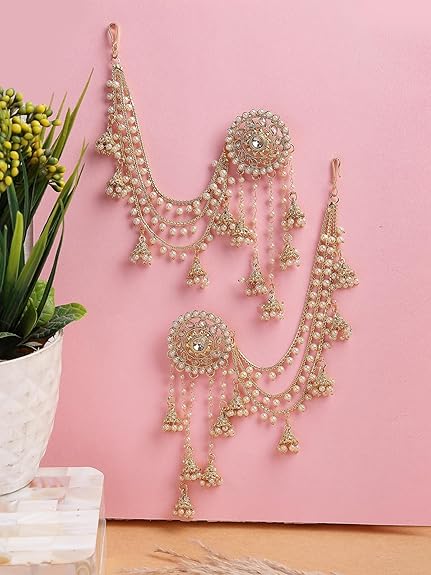 Sukkhi Creative Traditional Indian Fashion Gold Plated Multi Layer Pearls Ear Chain with Jhumka/Jhumki Earring Jewellery for Women & Girls|E107327 - View 2 of 5